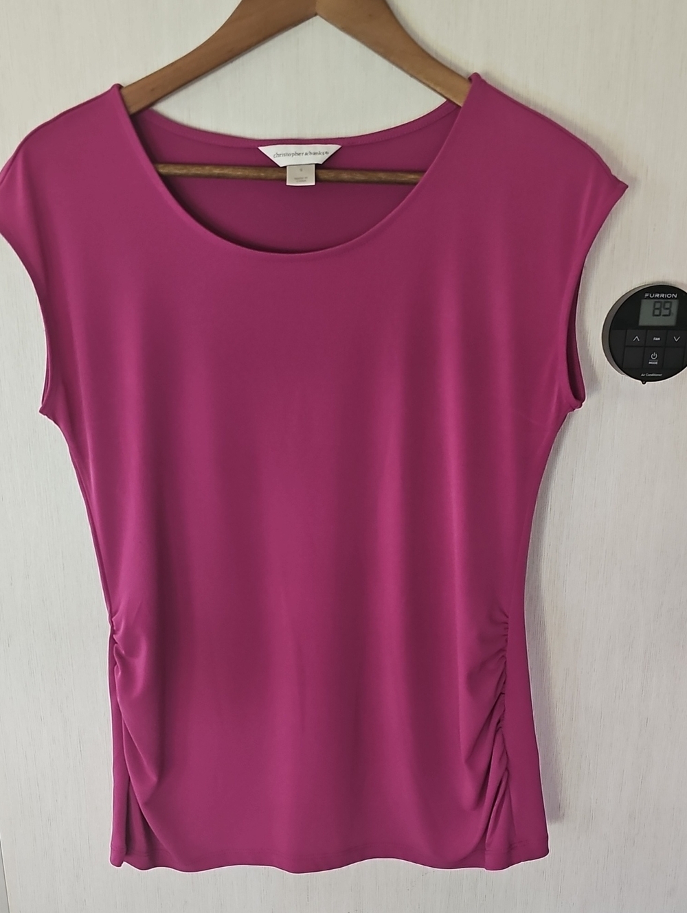 Christopher & Banks Magenta Side-Ruched Scoop Neck Tank